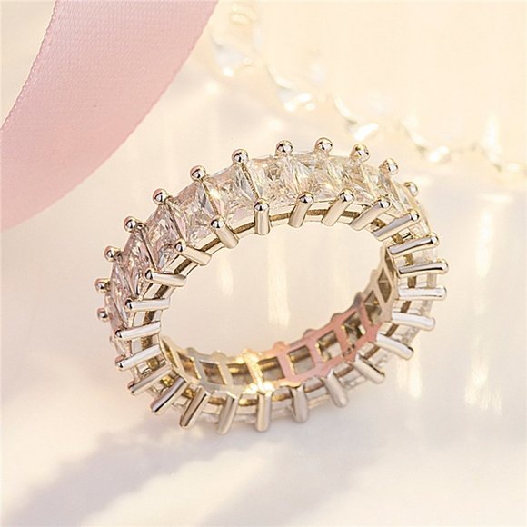 NEW 925 Silver Baguette Diamond Full Eternity Ring - Picture 10 of 14